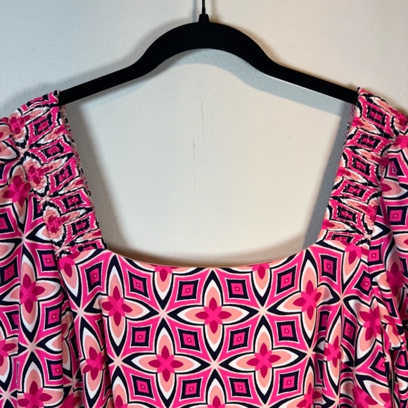 Eliza J Womens Geometric Print Mini Shift Dress Pink Retro Lined Zip NEW Size 14 - Picture 5 of 16
